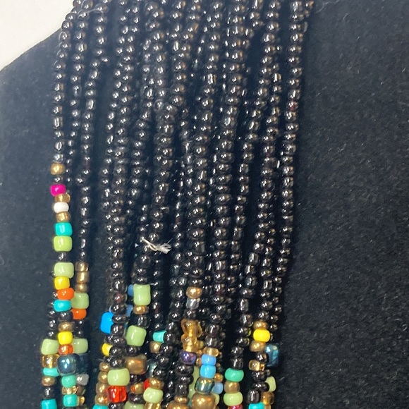 22" Colorful Beaded Necklace 27 Strands Small Bead Blue Green Black - Picture 6 of 12